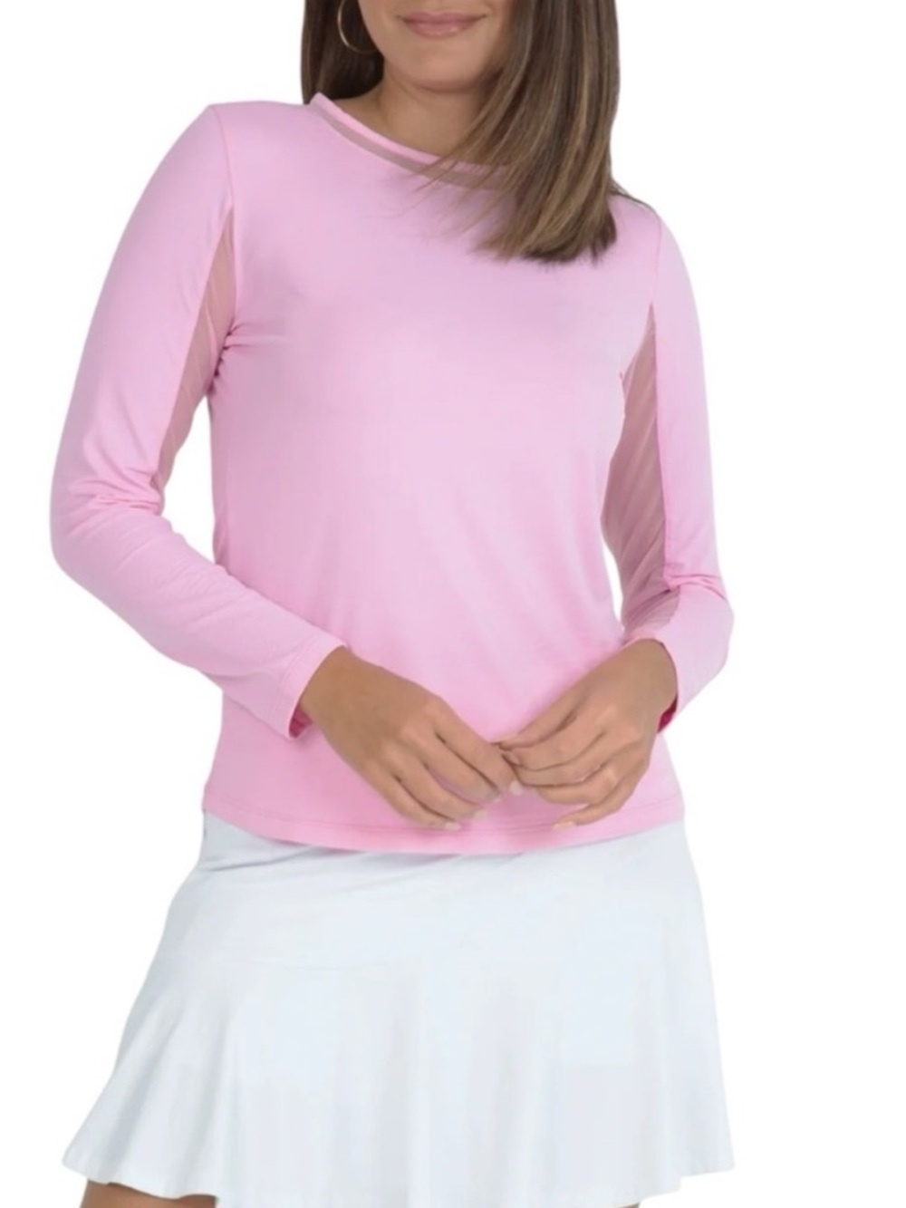 IBKUL Long Sleeve Crewneck Top with Mesh Insert Candy Pink medium